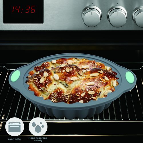 Jasybo 3-Piece Silicone Round Cake Pan Set, Metal-Frame Non-Stick Baking Trays, Jelly Molds, Non-Stick Grooved Cake Molds, Suitable for Breads, Meat Patties, Cakes, 5/7/9 Cups, Light Gray
