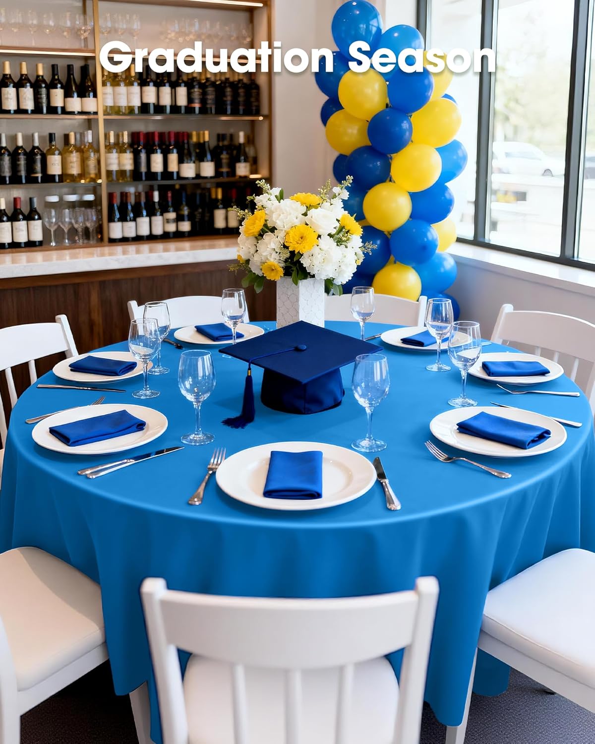 Pureegg Disposable Plastic Table Cloths - 84'' Round, Leakproof & Sturdy for Graduation and Thanksgiving | Blue, 10 Pack