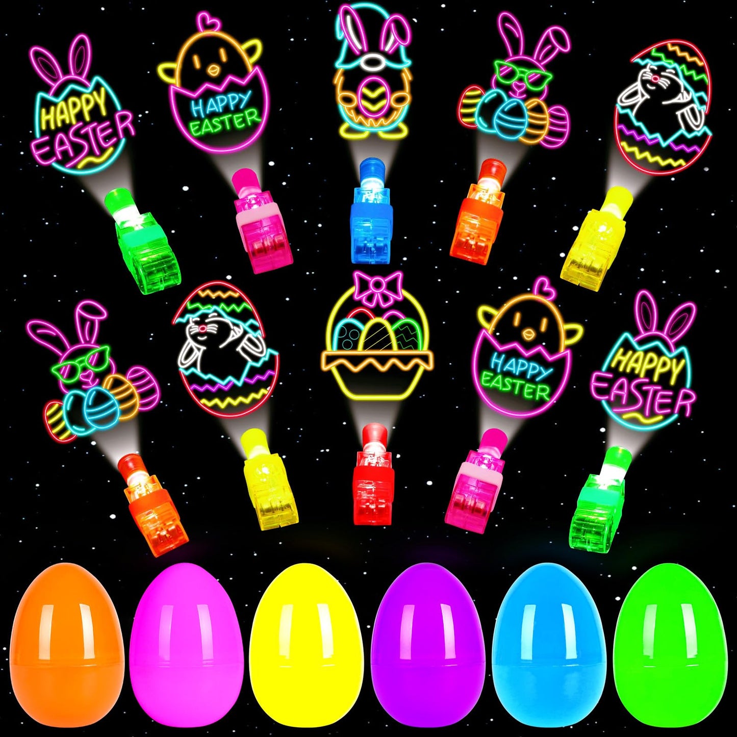 24 Pack Easter Eggs Filled LED Finger Lights ,LED Light Up Toys Glow In The Dark Non Candy Gifts Easter Egg Fillers Easter Hunt Filling Treats Easter Basket Stuffers Party Favor for Kids Boys Girls
