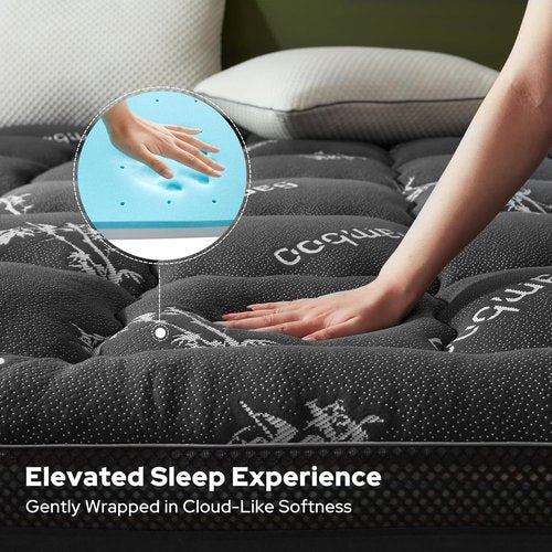 BEDLORE Memory Foam Mattress Topper - 4 Inch Dual Layer Design for Pressure Relief | Twin Size, Dark Gray