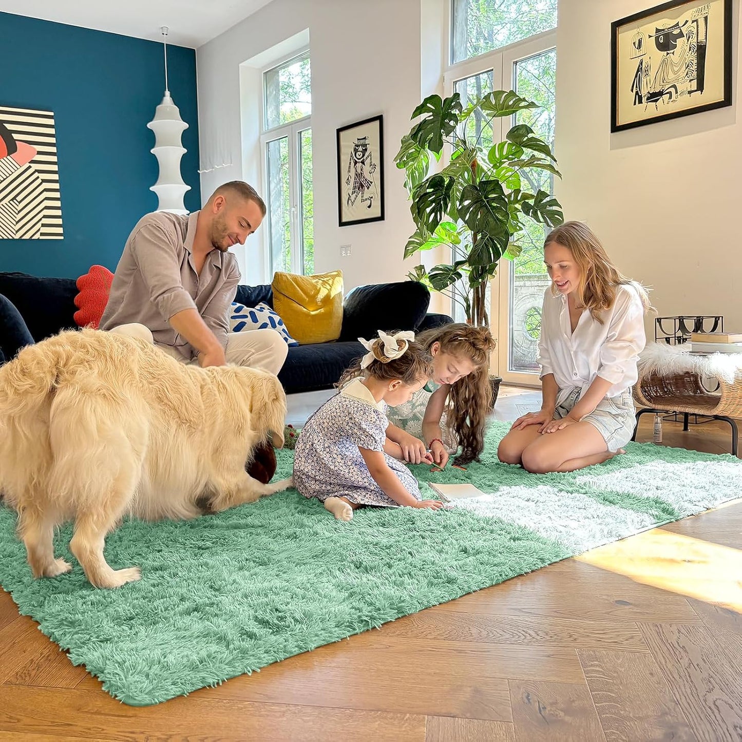 OLANLY 2x8 Machine Washable Runner Rug - Soft Fluffy Shaggy Carpet for Bedroom & Hallway | Mint Green