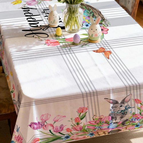 Hexagram Easter Tablecloth Rectangle 60 x 84 Inch, Easter Table Cloth Bunny Eggs Truck Tablecloths for Party Home Dinner Decor