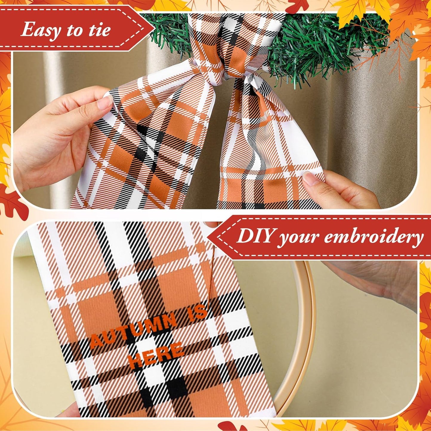 VitalCozy Wreath Sash Set - 2 Pcs Garland Ribbon for Indoor/Outdoor Decor | 4.5" W x 56" L, Plaid Design