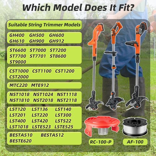 Black and Decker AF-100 Weed Eater Strings - 7 Pcs Replacement Spools with Trimmer Cap & Spring | 0.065’’ AFS