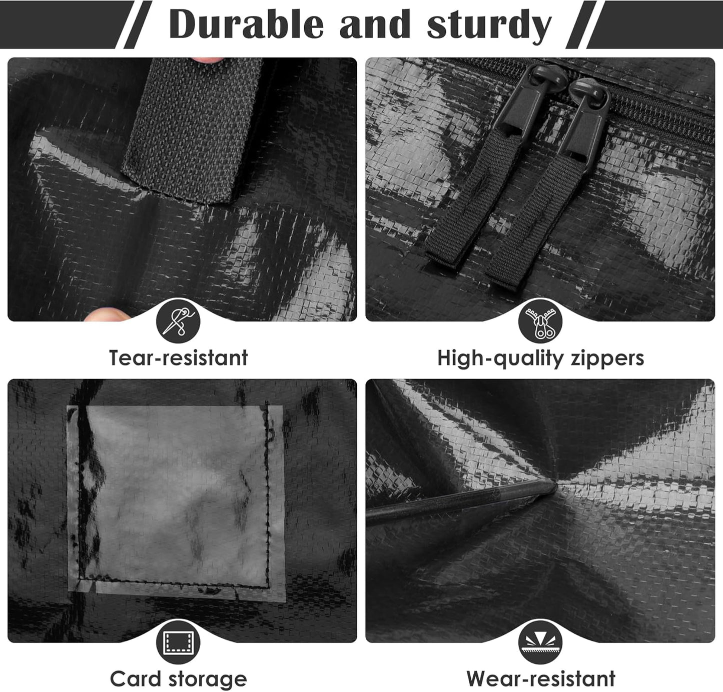 Skiennix 6 Pack Moving Bags - Extra Large 93L Heavy Duty Waterproof Storage Totes | Black for Home Organization & College Dorms