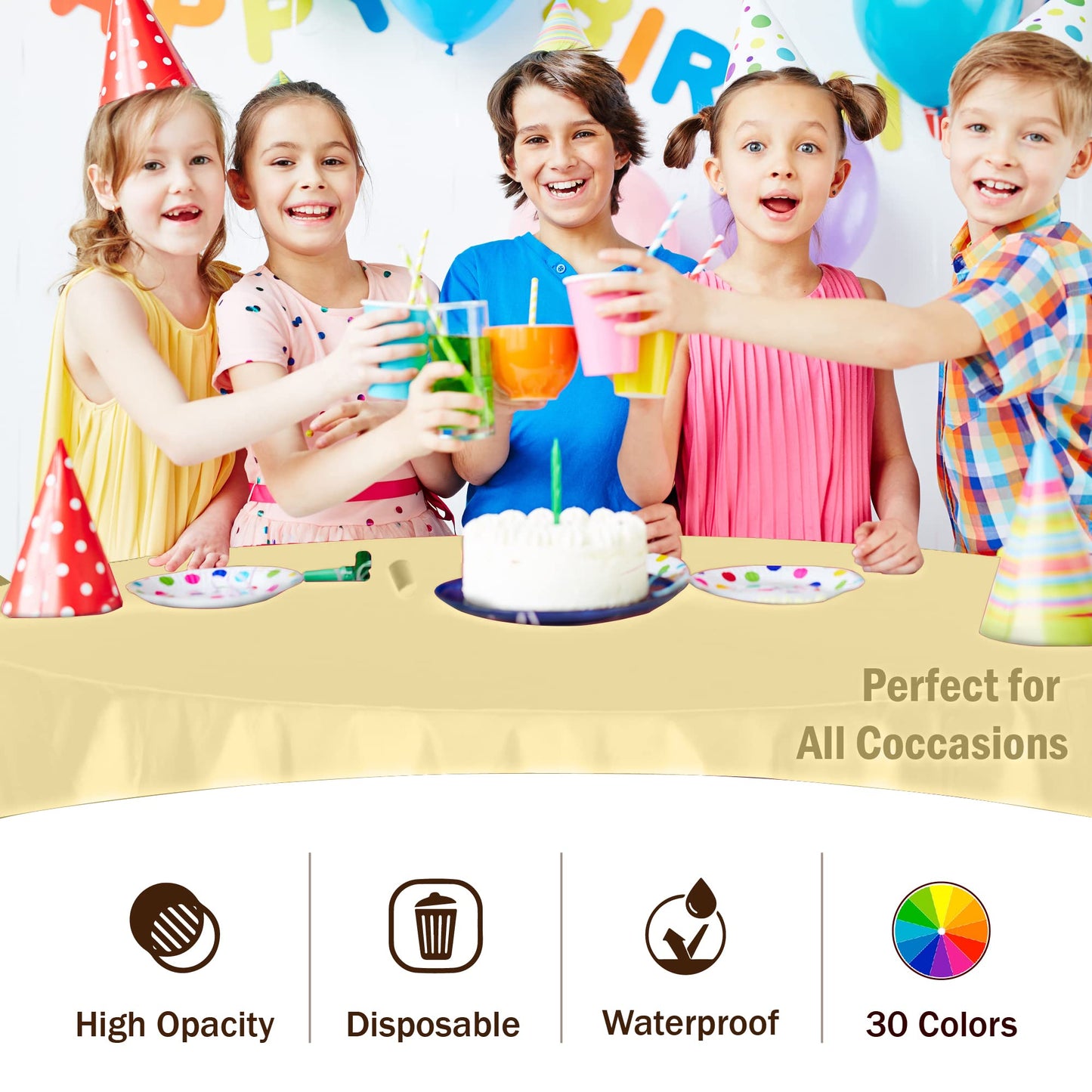 Party Solids Pack Of 6 Premium Plastic Tablecloth 84 Inch Round Plastic Table Cover - Light Yellow