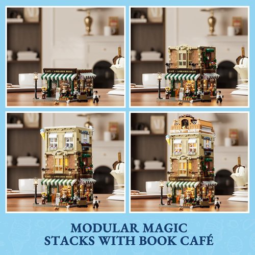 FUNWHOLE Gelato-Store Lighting Building Bricks Set - 1948 Pcs LED Ice Cream Shop Model for Adults