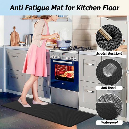 Artnice Kitchen Rugs Set of 2, Non-Slip Kitchen Mats for Floor, Ergonomic Cushioned Anti Fatigue Mat, Waterproof Standing Mat for Home, Office, Sink, Laundry, 17.3"×30"+17.3"×47", Black