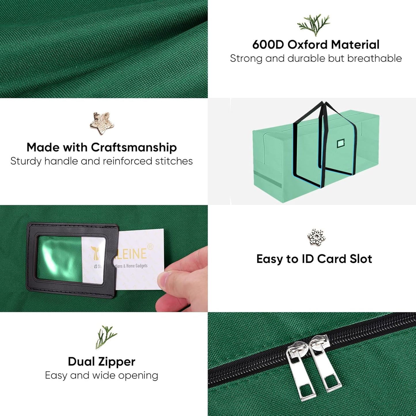 BALEINE Christmas Tree Storage Bag - Heavy Duty 900D Oxford Fabric, Extra Large with Dual Zippers & Reinforced Handles | Green