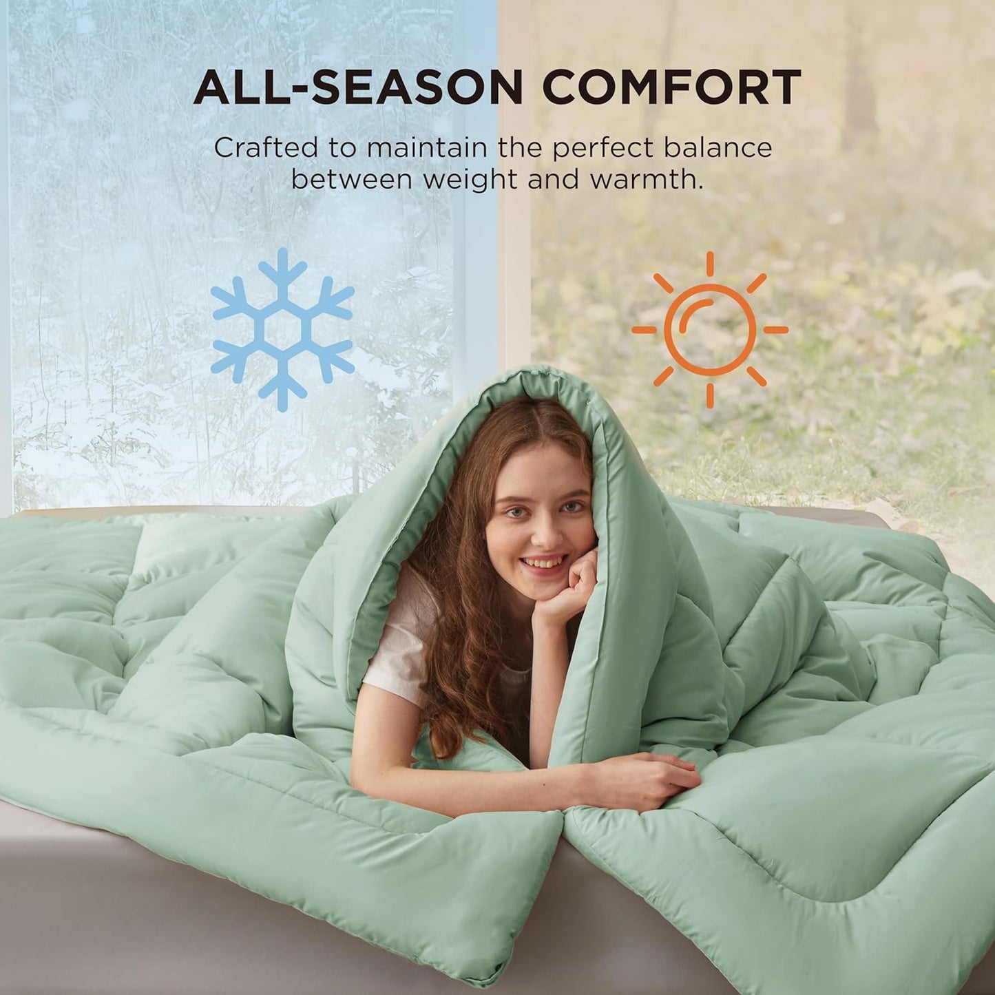 Bedsure Comforter Duvet Insert - All-Season Quilted Full Size Bedding Blanket, Sage Green, 86 x 82 Inches