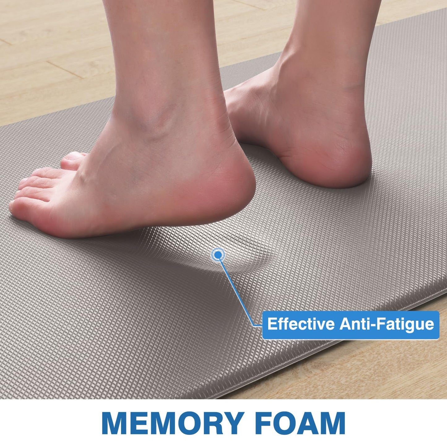 StepRite Kitchen Mats, 2PCS Kitchen Rugs, Cushioned Anti Fatigue Kitchen Mats for Floor, Non-Slip Standing Desk Mat, Waterproof Kitchen Rug Set for Kitchen, 20" x 32"+20" x 48"-0.47 inch Thick, Khaki