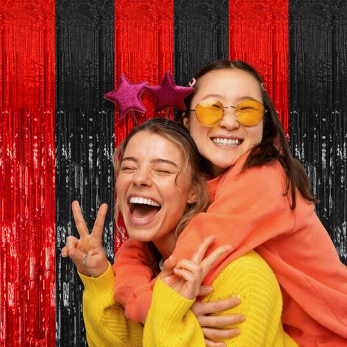 5 Pack Black and Red Backdrop Party Decorations Tinsel Curtain Halloween Party Streamer Foil Fringe Birthday Decorations Photo Booth Fancy Ball Christmas New Year Graduation Party Decor Decor
