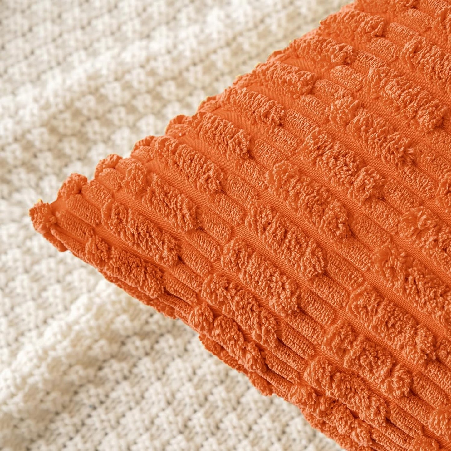 MIULEE Decorative Pillow Covers - Pack of 2 Orange Corduroy, 18x18 Inch Soft Boho Striped | Modern Farmhouse Decor