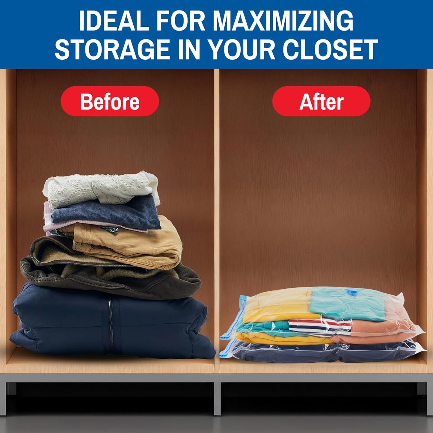 Skiennix Jumbo Vacuum Storage Bags - Space-Saving Compression Bags for Comforters & Blankets | 6 Pack with Hand Pump
