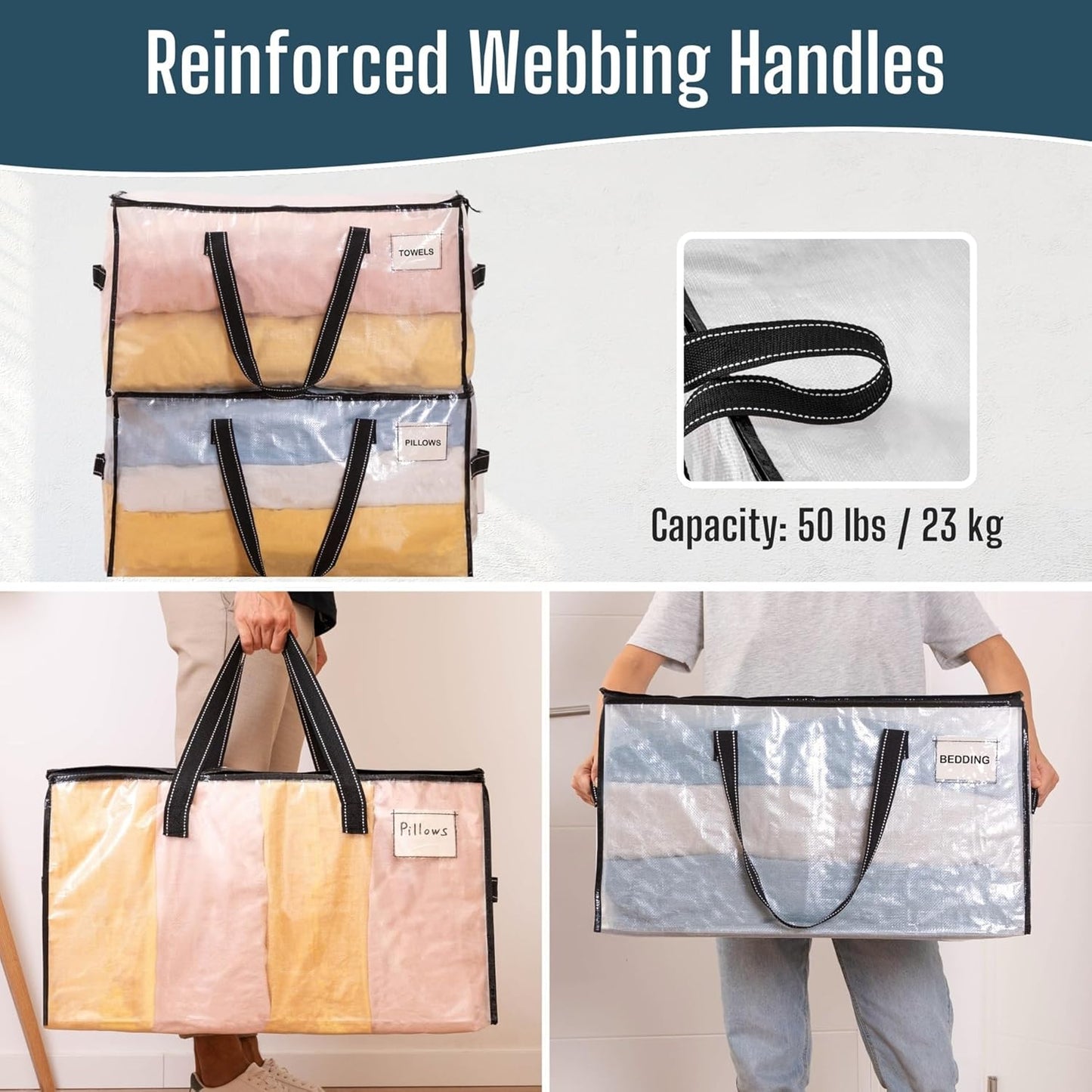 VENO Heavy Duty Moving Bags - Clear Storage Solution for Clothes & Comforters | 4 Pack