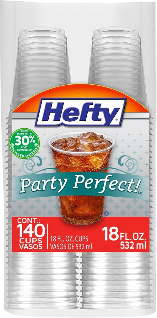 Hefty Clear Plastic Party Cups - 18 Ounce, 140 Count | Ideal for Events and Gatherings