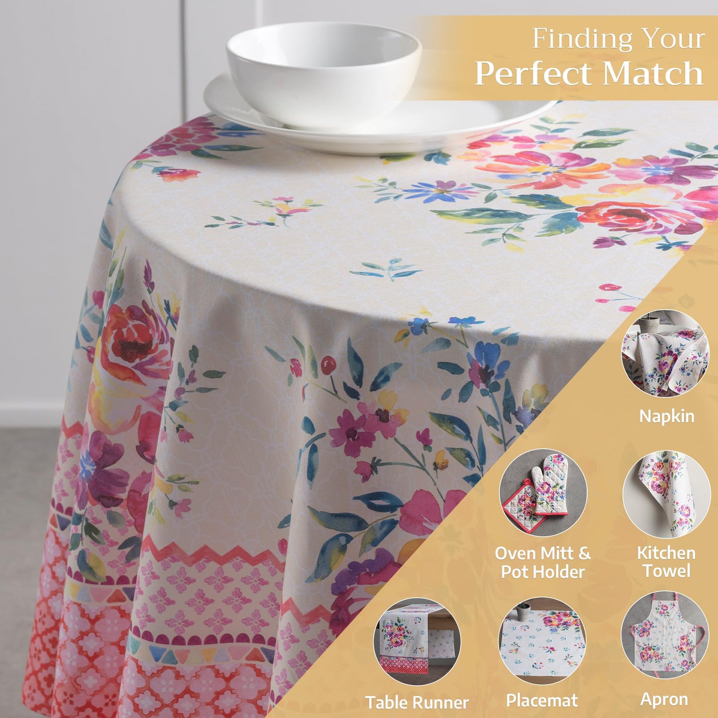 Maison d' Hermine Table Cloth Round Table 100% Cotton 69 Round Inches Tablecloth Reusable Decorative for Dining Kitchen Room Farmhouse Home Gifts for Mothers Day Spring Summer - Rose Garden