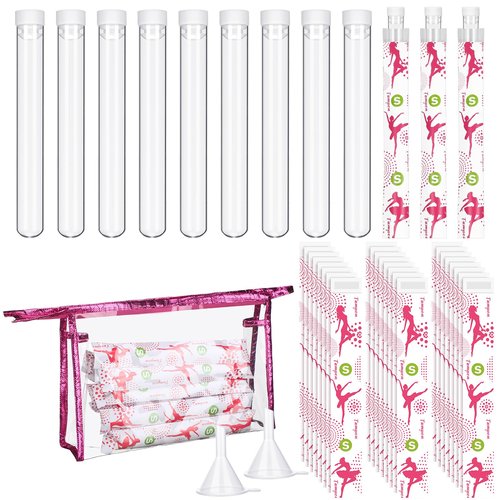 FoldTier 39 Pcs Travel Tube Includes 12 Reusable Plastic Tube for Women Liquid Containers 24 Self Adhesive Wrappers 1 PVC Clear Case 2 Hopper‌s(Cute Style)