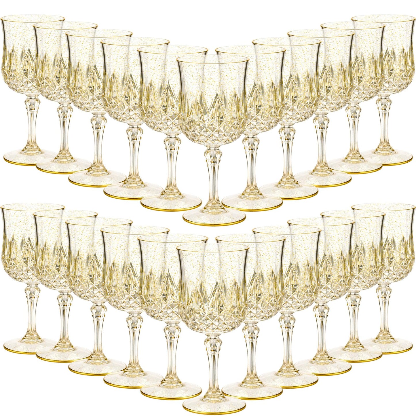 Sliner 48 Pcs Plastic Wine Glasses 7oz Vintage Drinking Goblets Unbreakable Crystal Water Glassware Reusable Diamond Champagne Flutes Cups for Wedding Banquet Birthday Party Supplies(Gold Glitter)