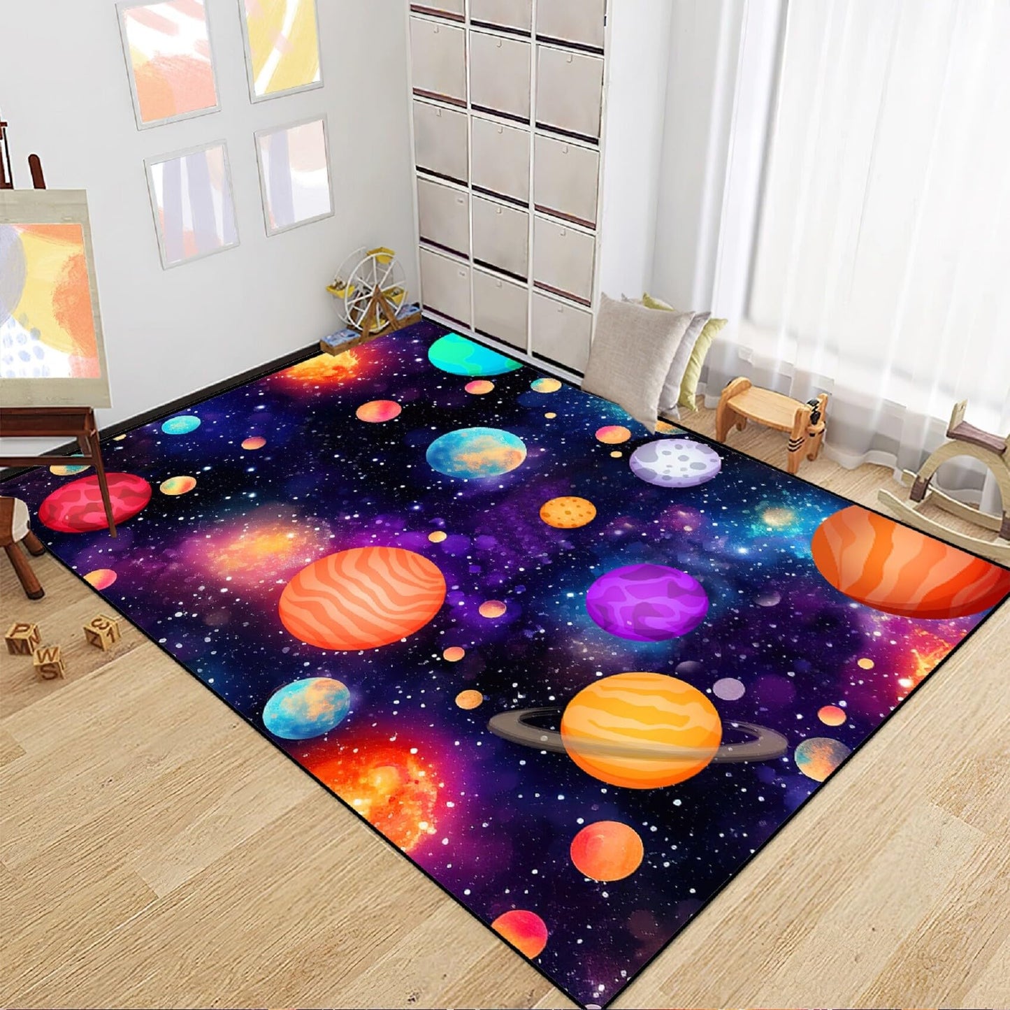 Starry Area Rug Kids - Space Rug for Boys Room Universe Carpet for Bedroom Planet Mats for Kids Outer Space Carpet Decor, 5x7 Feet