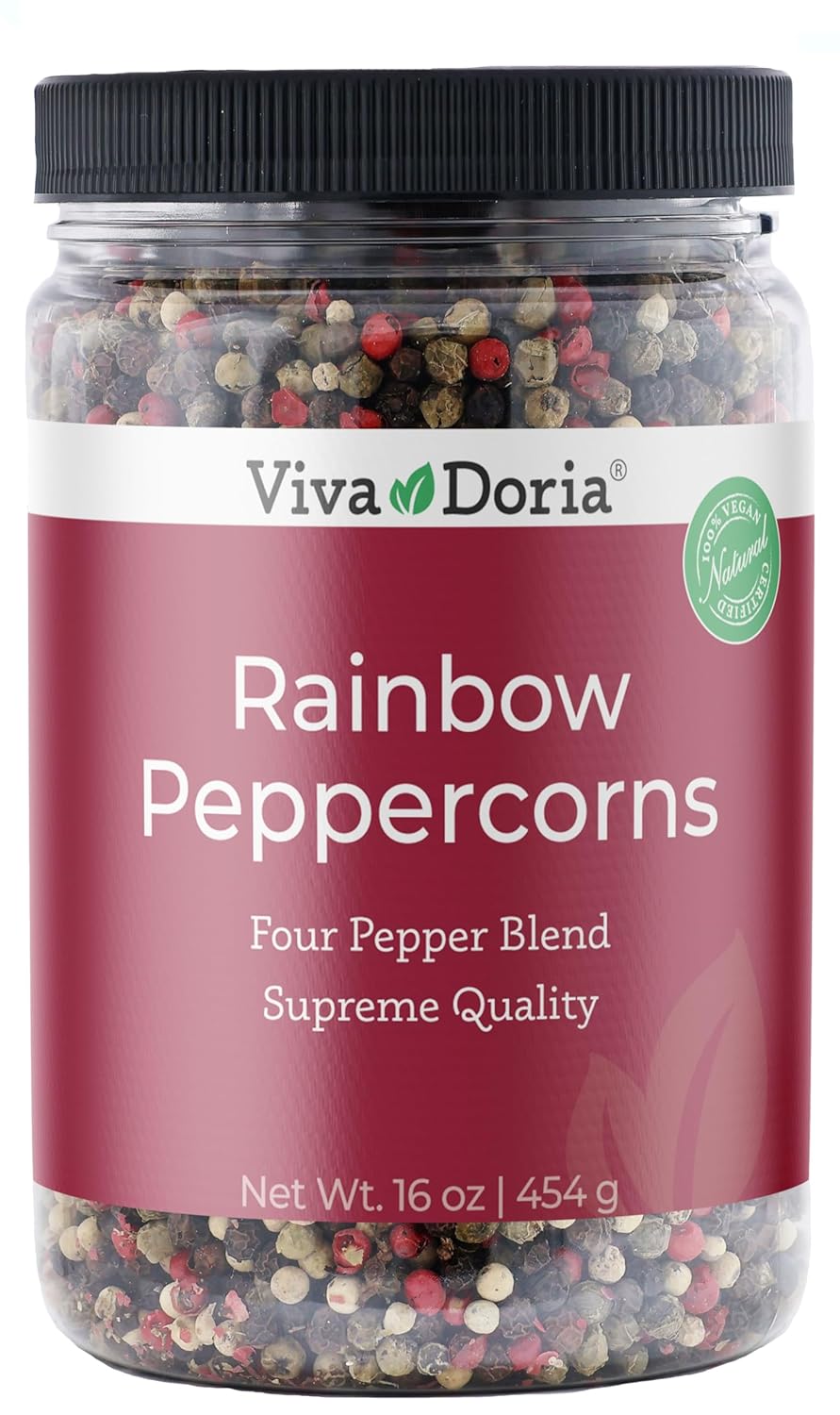 Viva Doria Rainbow Blend Peppercorn - Steam Sterilized Whole Black, Green, Pink & White - 16 Oz