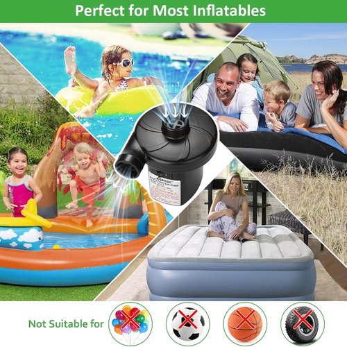 AGPTEK Electric Air Pump - Portable Inflator/Deflator with 3 Nozzles | 4.5kPa Quick-Fill for Camping & Inflatables