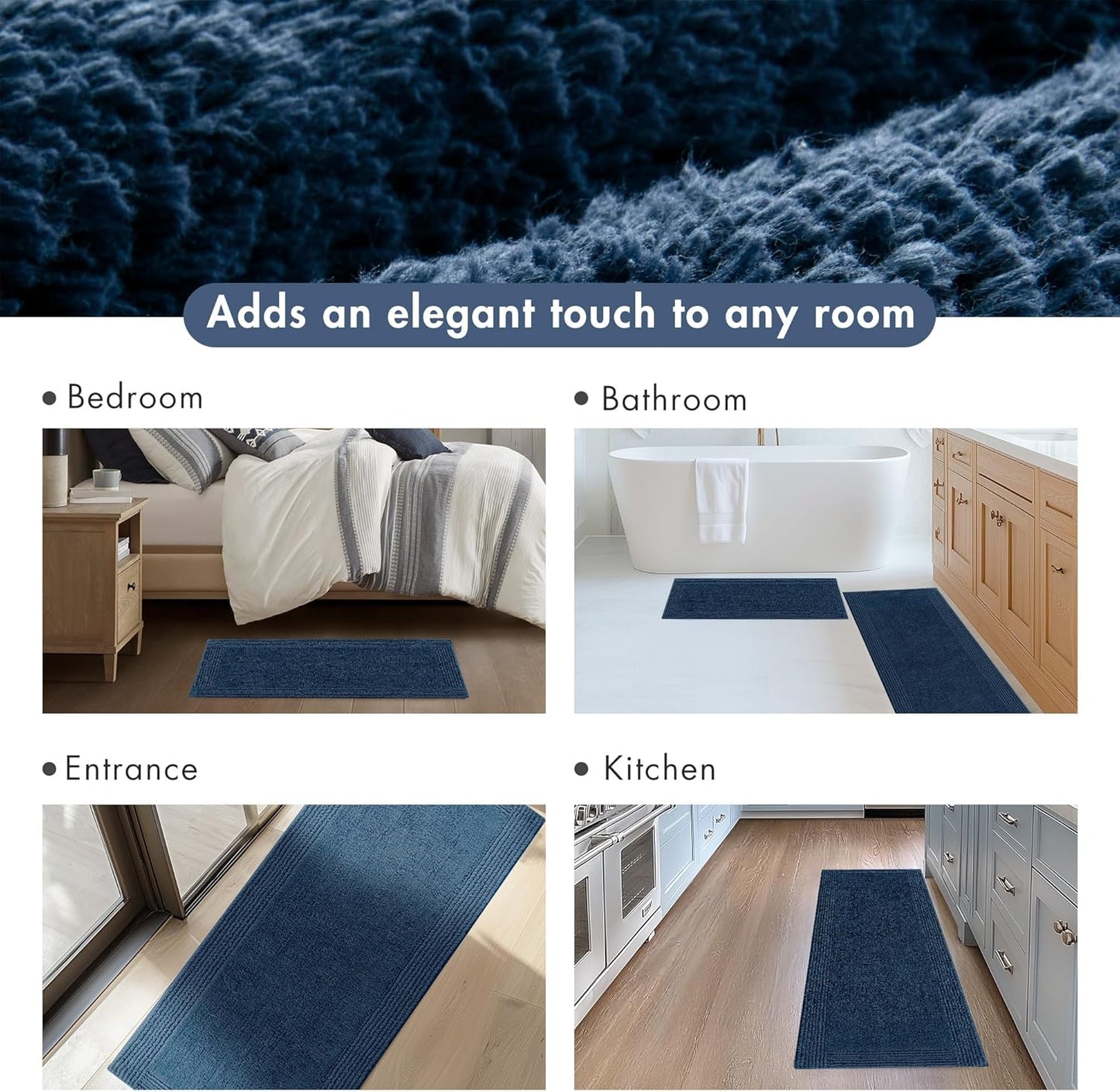 Madison Park Splendor Reversible Cotton Tufted Bathroom Rug - Luxurious 3000 GSM Plush Mat, 20x30 Navy