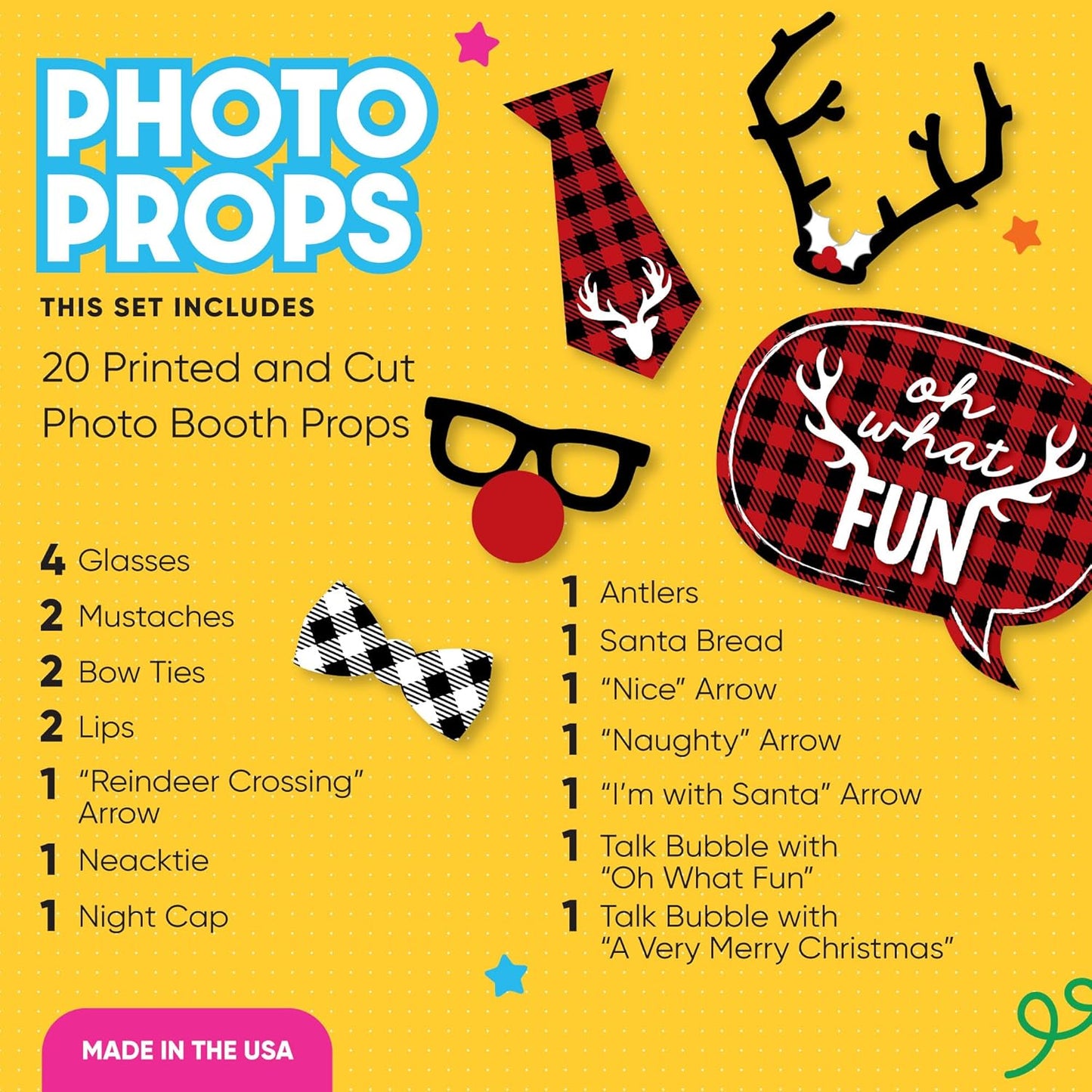 Buffalo Plaid Christmas Photo Booth Props Kit - 20 Count Holiday Decorations