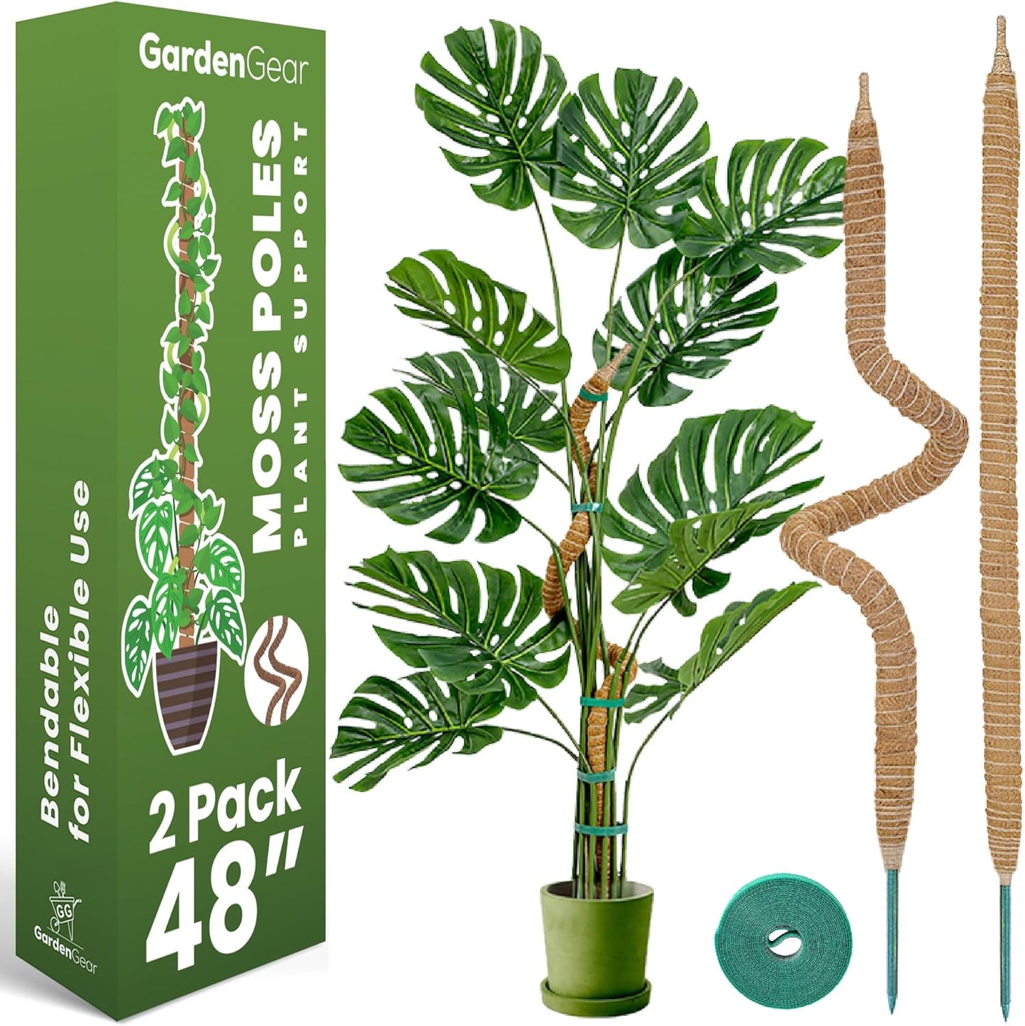 Monstera Plant Support - 2 Pack 48'' Bendable Moss Poles for Indoor Climbing Plants | Trellis Stakes