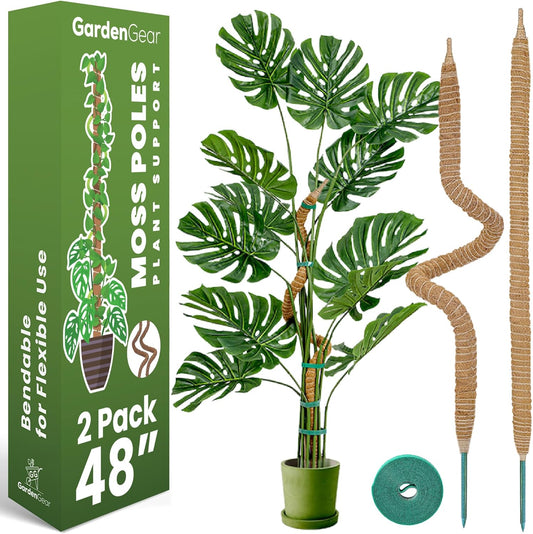 Monstera Plant Support - 2 Pack 48'' Bendable Moss Poles for Indoor Climbing Plants | Trellis Stakes