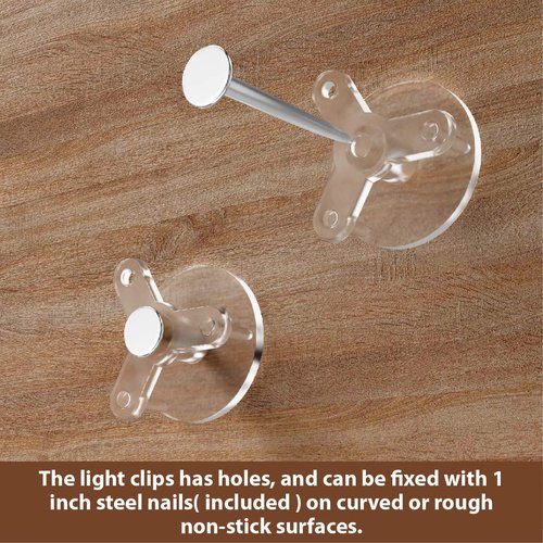 HXWEIYE 40 Pack Mini Adhesive Light Clips with 48 Nails, All-Purpose Holiday Light Clips, Decorating Wall Hanging Hooks for String Lights, Christmas Light Clips Indoor, Outdoor