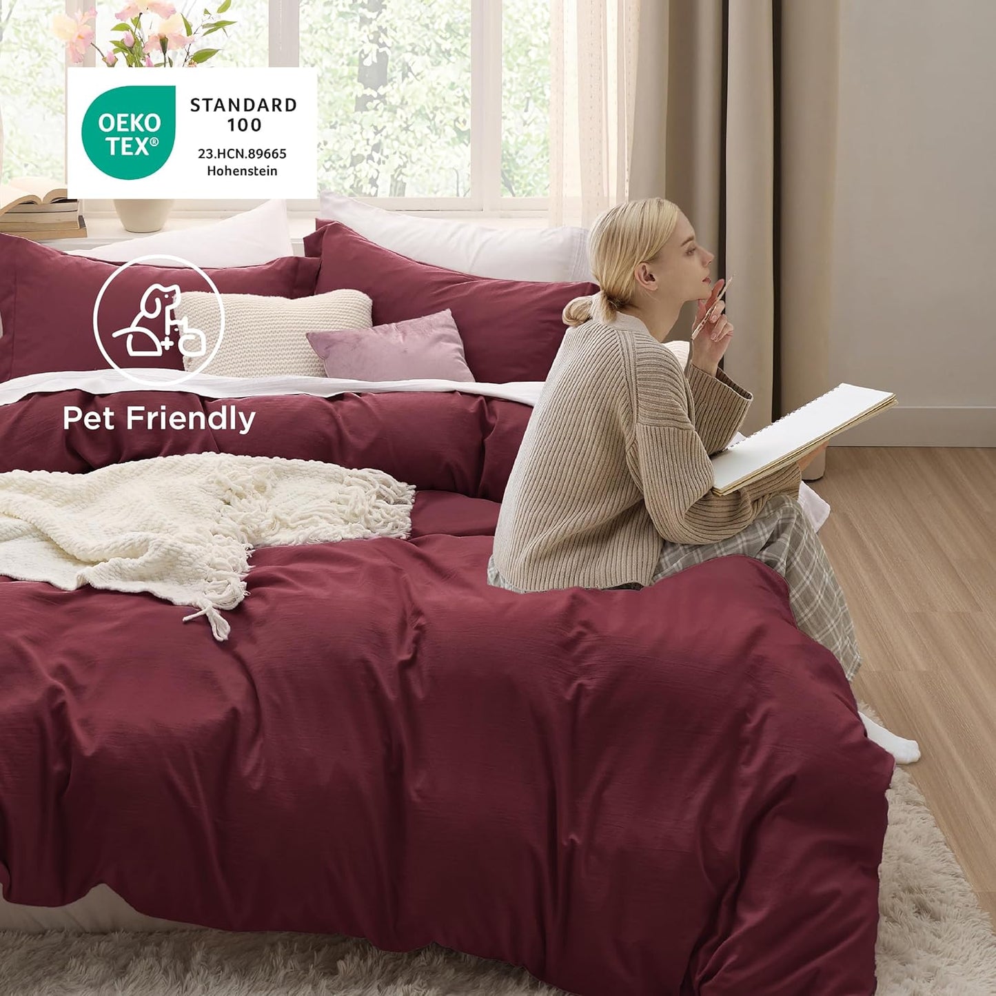 Bedsure Winery Pink Duvet Cover Set - King Size 3-Piece Extra Soft Prewashed Cotton-Like Polyester, 104x90 Inches with Zipper Closure & 2 Pillow Shams