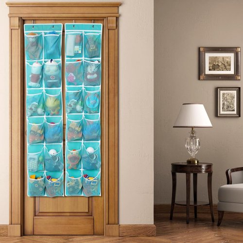 GOMAJI Hanging Shoe Organizer - 12 Large Pockets Over the Door - Turquoise Color