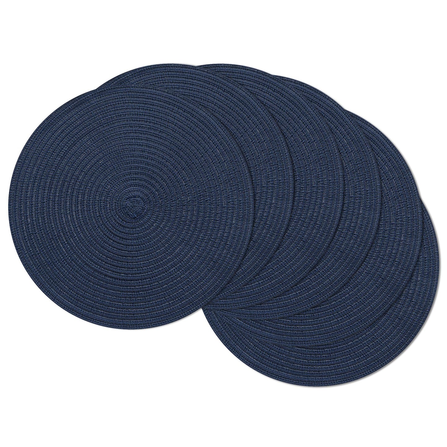 SHACOS Round Placemats Set of 6 Washable 15 inch Circle Polyester Woven Braided Place Mats for Dining Table Indoor Outdoor Table Mats Home Party Wedding Decor (Navy, 6)