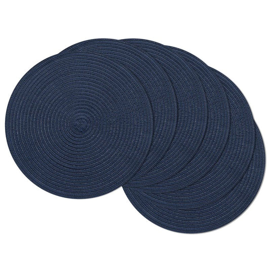 SHACOS Round Placemats Set of 6 Washable 15 inch Circle Polyester Woven Braided Place Mats for Dining Table Indoor Outdoor Table Mats Home Party Wedding Decor (Navy, 6)