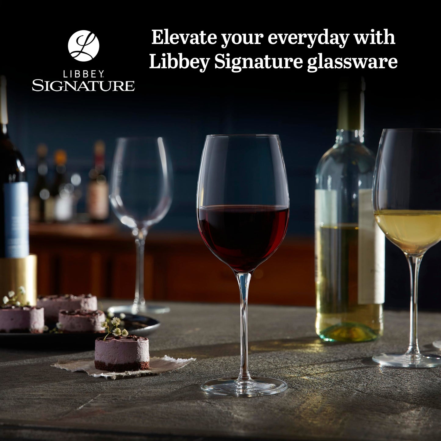 Libbey Signature Kentfield All Purpose Wine Glasses Set of 4, Red and White Long Stem Wine Glasses, Curvature Wine Glass Gift Set for All Occasions