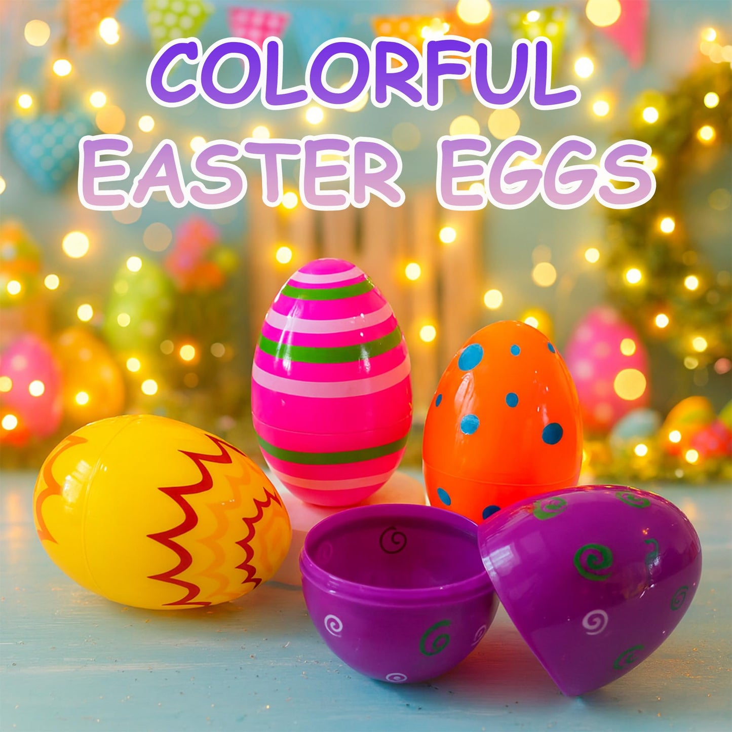 Coynurex 12 Pack Printed Easter Eggs, 3.3'' Fillable Plastic Eggs in 4 Colors, Easter Hunt Basket Stuffers, Party Supplies