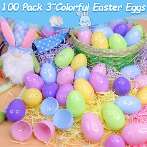 AMENON 100 Pcs 3.1 Inch Large Pastel Plastic Easter Eggs Fillable Colorful Easter Eggs Empty , Easter Basket Stuffers Fillers, Essential Easter Hunt , Party Favors Classroom Prize Supplies for Kids