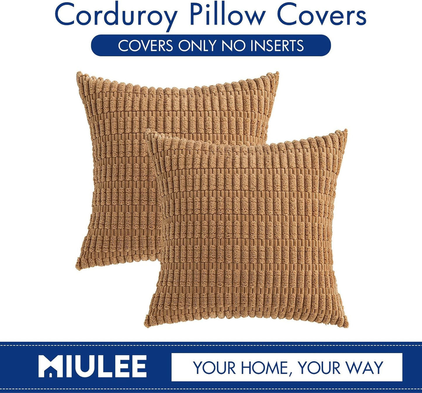 MIULEE Corduroy Throw Pillow Covers - Soft Boho Striped Design | 16x16 Inch for Modern Farmhouse Decor