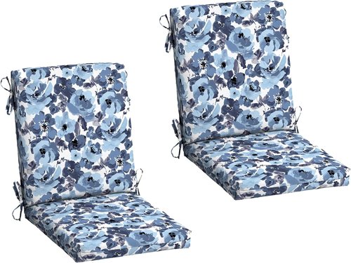 Arden Outdoor Patio Dining Chair Cushions - 2-Pack, Rain-Proof & Fade-Resistant, Blue Floral 20x44