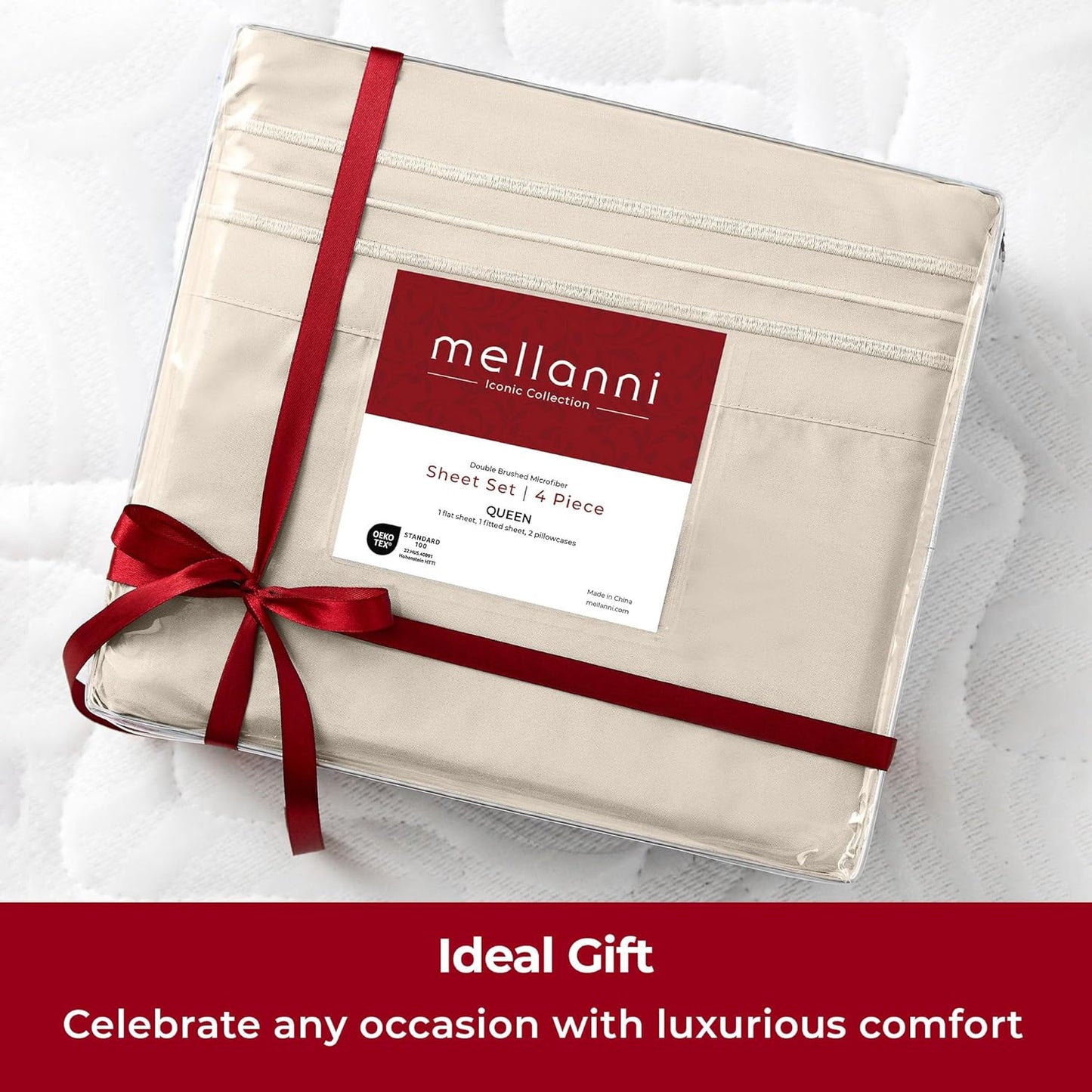 Mellanni King Sheets - 4 PC Ultra Soft Cooling Bedding Set - Hotel Luxury, Wrinkle & Stain Resistant (Beige)