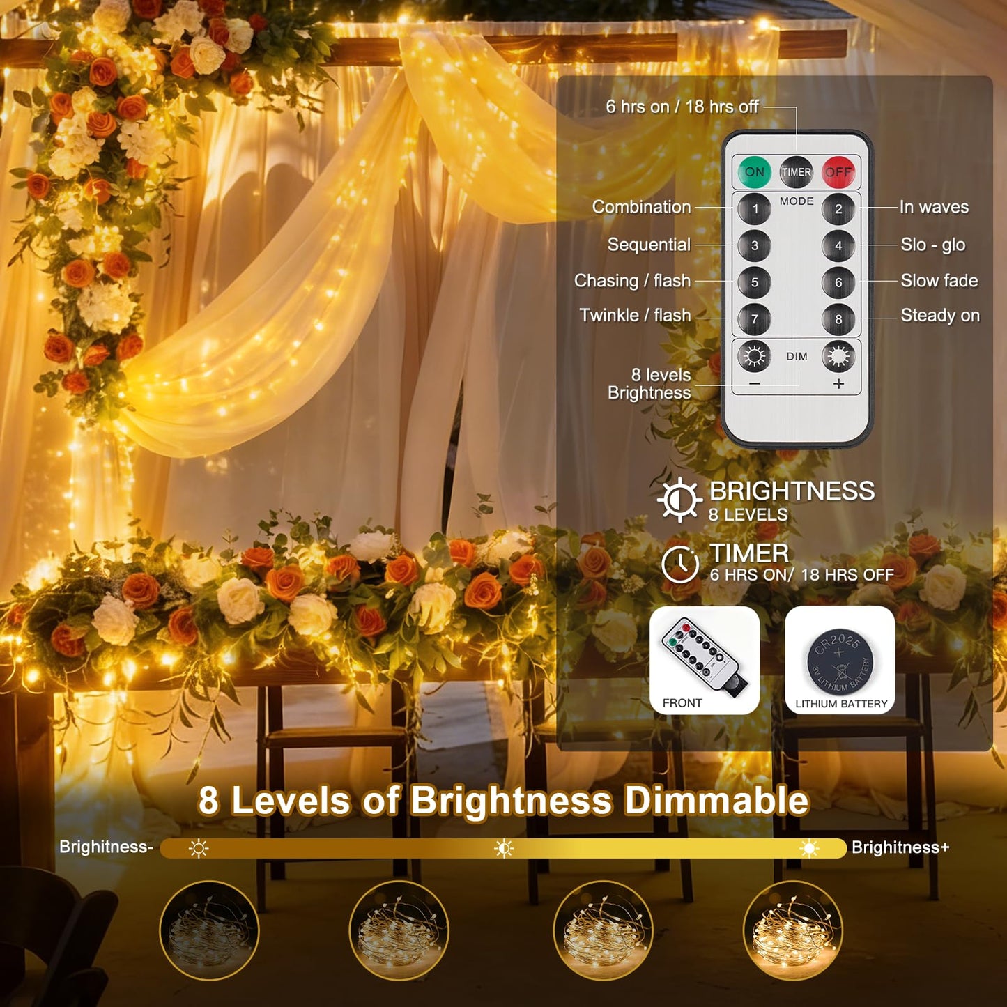 suddus Flexible Copper String Lights Waterproof Decorative Fairy Lights Warm White, 2Pack Total 132ft 400 LED Battery/USB Operated Twinkle Lights for Bedroom, Dorm Decor