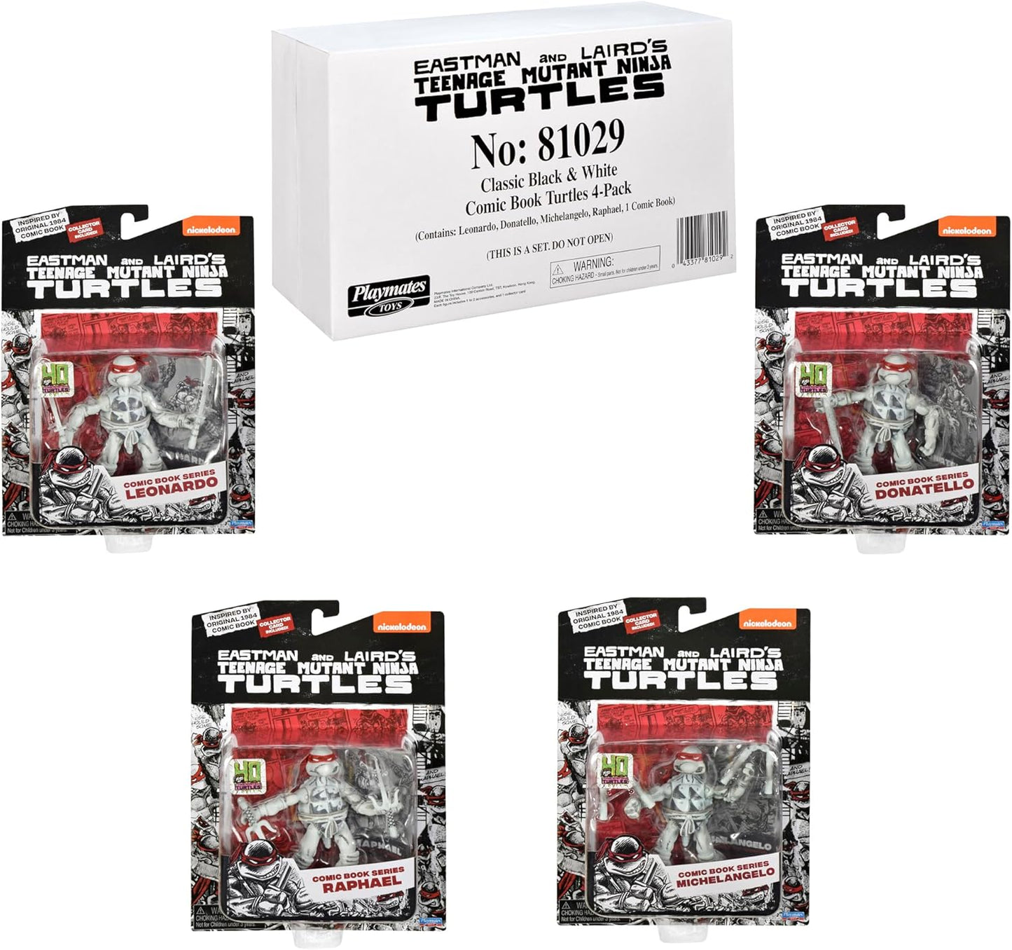 Playmates Toys Teenage Mutant Ninja Turtles Black and White Comic Book Figures | Includes Comic Book