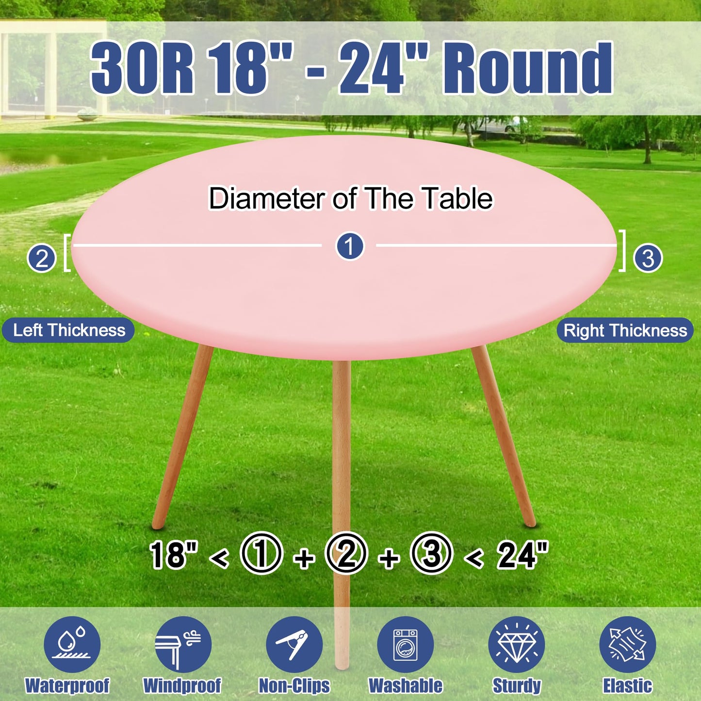 Moosfor Round Spandex Valentines Day Tablecloth, Elastic Fitted Waterproof Tablecloths for 18"-24" Tables, Stretch Washable Picnic Table Cover for Camping, Dining, Indoor and Outdoor, Pink
