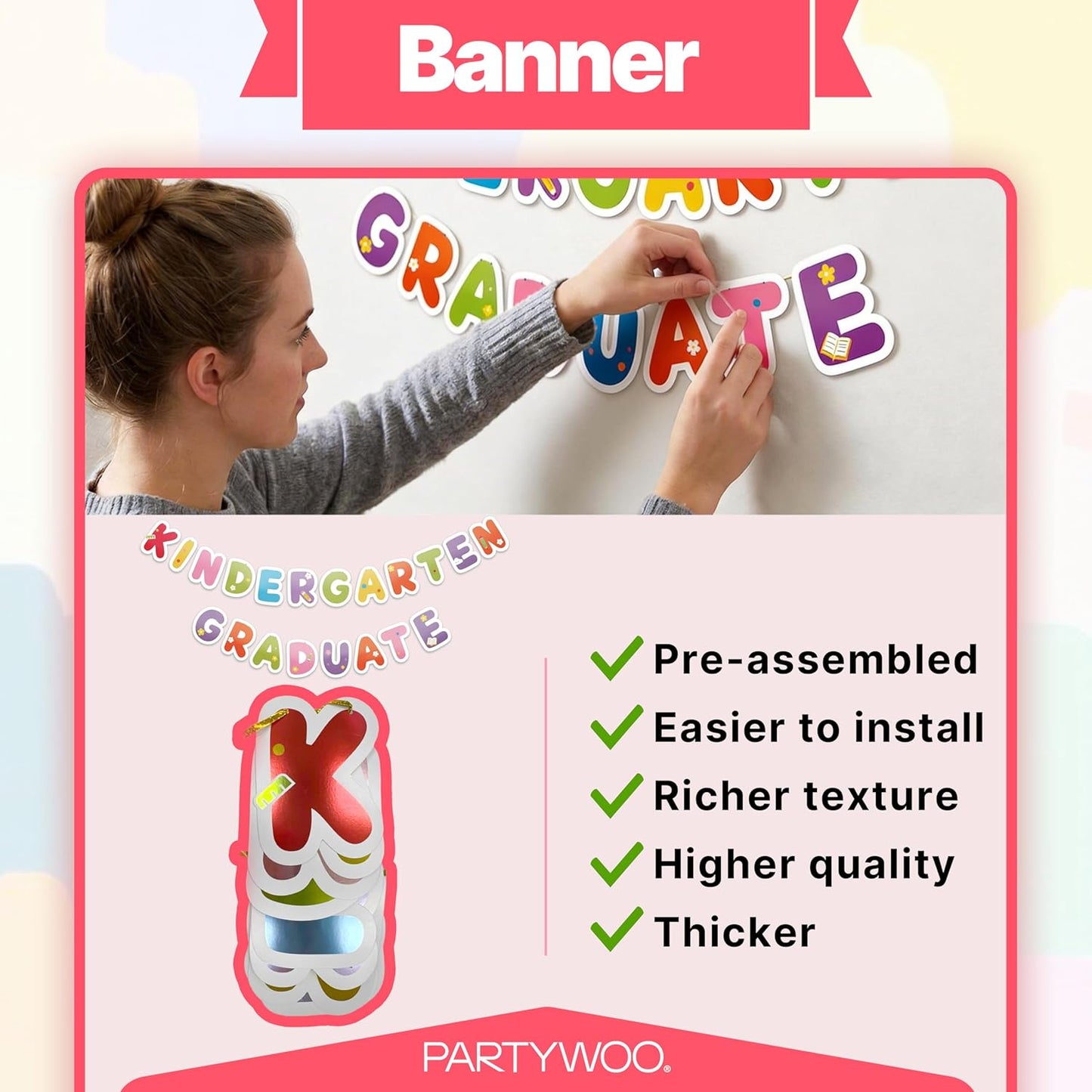 PartyWoo Graduation Decorations - 40pcs Colorful Rainbow Grad Party Supplies | Congrats Grad Banner & Balloons