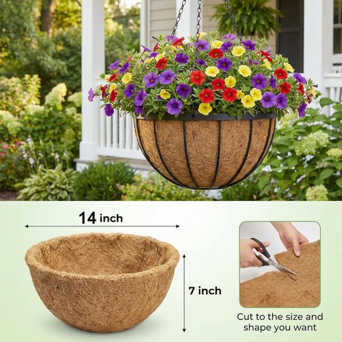 HFHOME 14" Round Coco Fiber Replacement Liners - 2PCS Hanging Basket Liners for Improved Drainage