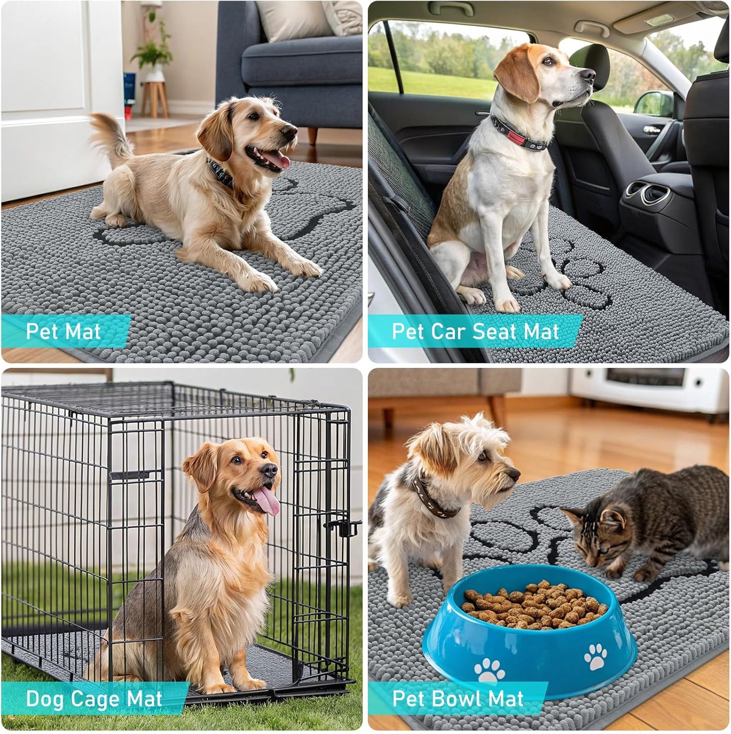 OLANLY Chenille Dog Door Mat - Soft & Absorbent Area Rug Bundle | 30x20 in & 4x5.9 ft - Grey