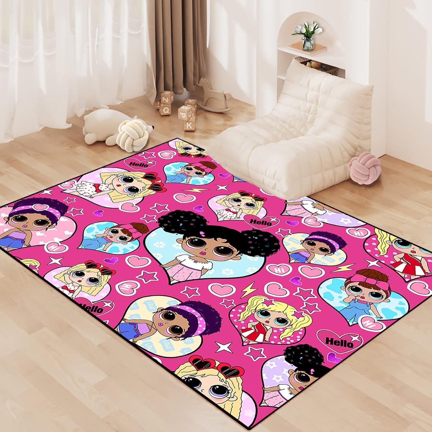 Girls Rugs for Bedroom Cute Black Girls Rugs for Living Room Large Pink Sofa Floor Mats Room Decor, 5x7 Feet