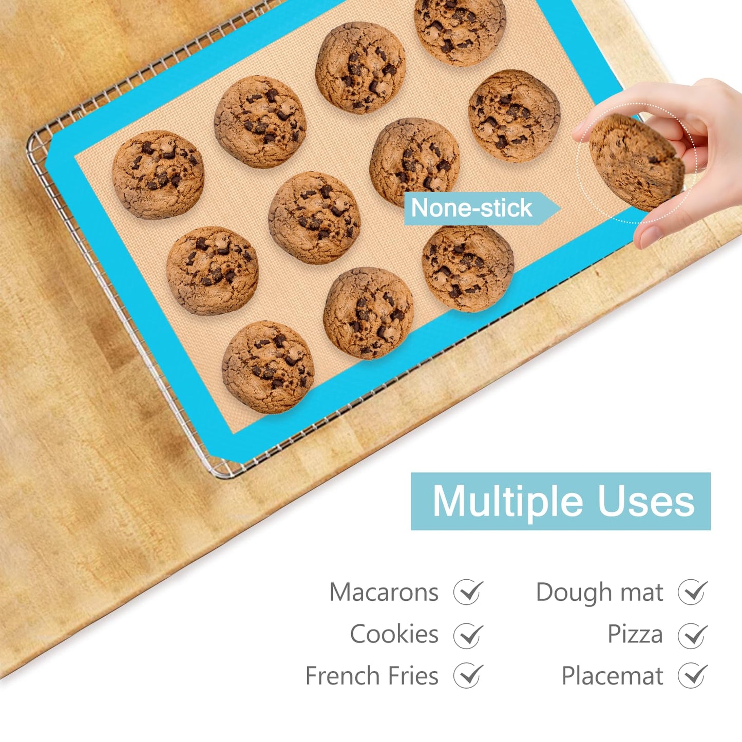 Silicone Baking Mat, Reusable Silicone Mats for Baking Set of 3, Non-Stick Baking Supplies for Pastries, Cookies, Macaroons, Bread