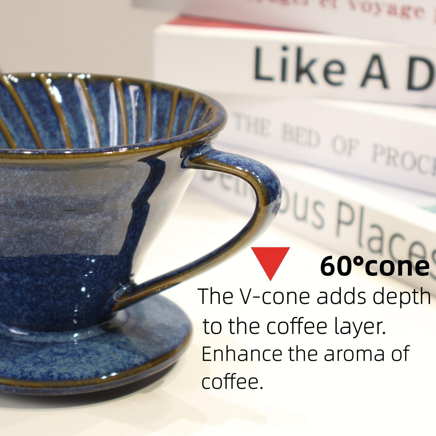 LonMuseum Ceramic Coffee Dripper includes 50 Filters 01 Pour Over Coffee Maker Porcelain V Hand Brewed Set Pottery Artisanal Drip Brew Barista Gift 1 Cup for Single People Travel Camping Office Home